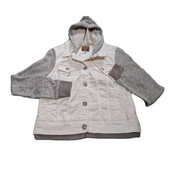 AMERICAN EAGLE WHITE GRAY HOODED JEAN DENIM JACKET SIZE SMALL - Picture 1 of 7
